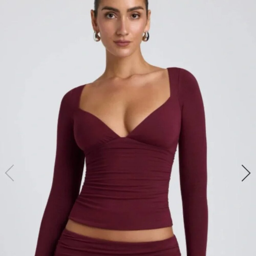 oh polly long sleeve wine red top - Picture 1 of 6